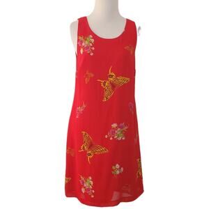 Vintage Joseph Ribkoff Dress Butterfly Print Red Sleeveless Summer Women 8